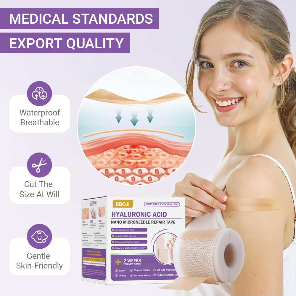 ✅Official Store |shinneey® Hyaluronic Acid Nano Microneedle Repair Tape🏥(Treatment of old and new scars, reduction of surgical scars, stretch marks, keloids, acne, burns, warts, dermatomes and varicose veins)